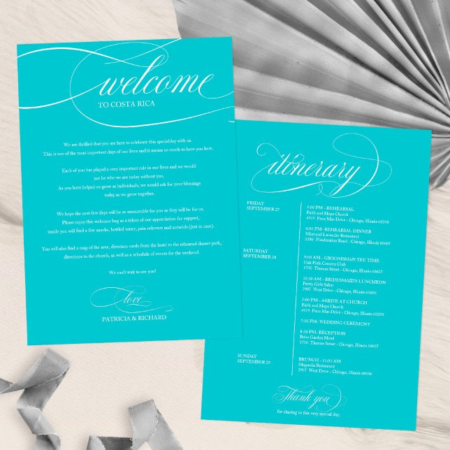Chic Purist Blue Wedding Weekend Welcome Itinerary Invitation (Creator Uploaded)