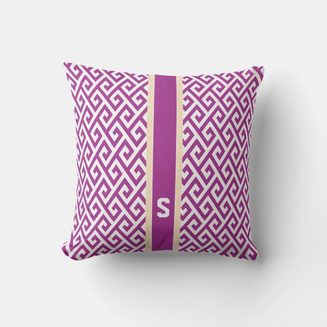 Chic purple abstract geometric pattern monogram throw pillow (Front)