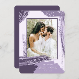 Chic Purple Abstract Paint Brush Strokes Photo Save The Date