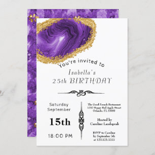 Chic Purple Agate Gold Gilded for Birthday Invitation