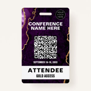 Chic Purple Agate Gold Glitter Conference Event Badge