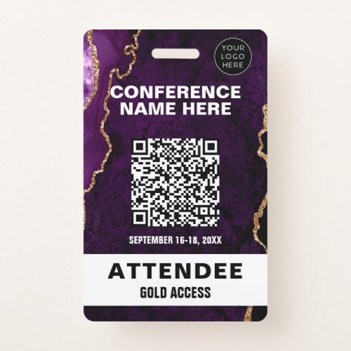 Chic Purple Agate Gold Glitter Conference Event Badge