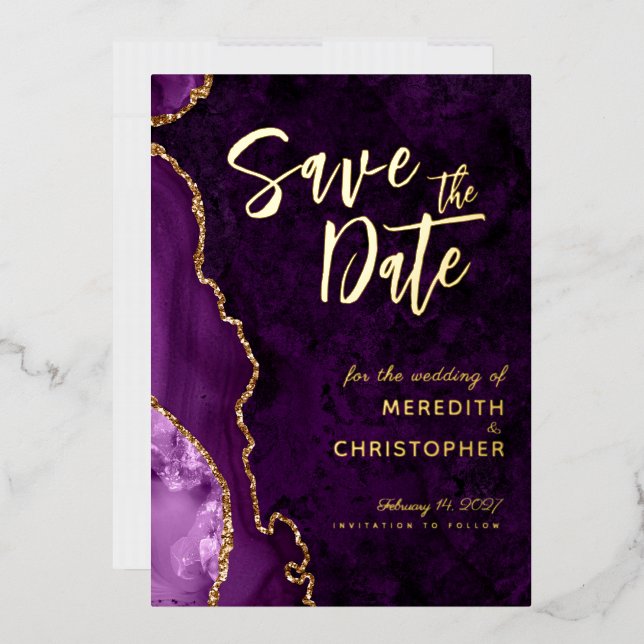 Chic Purple Agate Save the Date Gold Foil Invitation (Envelope)