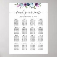 Chic Purple and Blue Wedding Seating Chart Sign