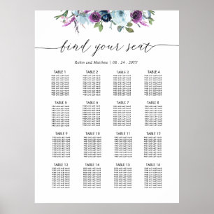 Chic Purple and Blue Wedding Seating Chart Sign
