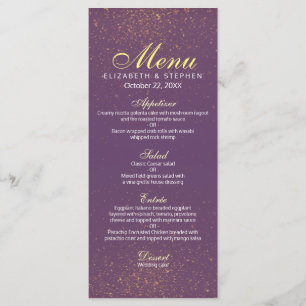 Chic Purple and Gold Glitter Sparkle Wedding Menu