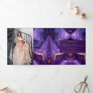 Chic Purple and Gold Sweet 16 Party Invitation