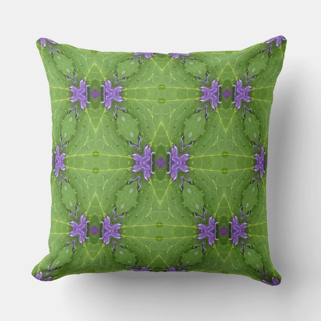 Chic Purple and Green Floral Geometric  Throw Pillow (Front)