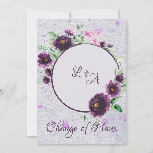 Chic purple and lilac Wedding Change of Plans Invitation