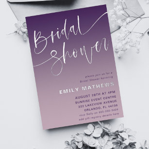 Chic Purple and Silver Calligraphy Bridal Shower Foil Invitation