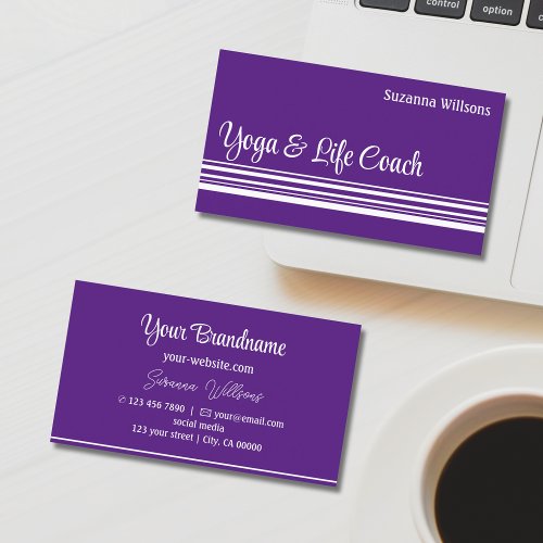 Chic Purple and White Stripes Professional Stylish Business Card