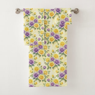 Chic Purple and Yellow Roses Towel Set