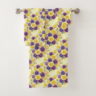 Chic Purple and Yellow Roses Towel Set