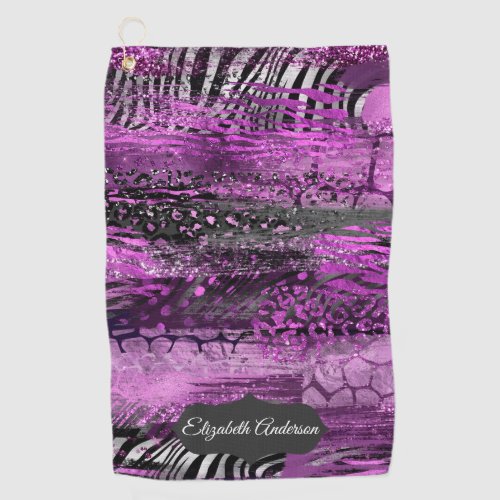 Chic Purple Animal Print Abstract Personalized  Golf Towel