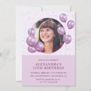 Chic Purple Balloons Photo 72nd birthday Invitation