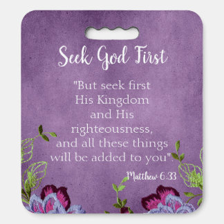 Chic Purple Bible Verse Seek God First Seat Cushion