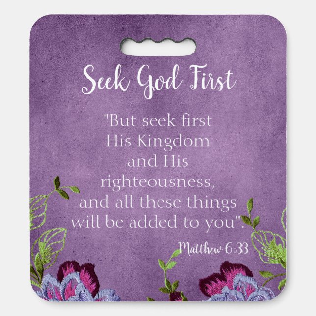 Chic Purple Bible Verse Seek God First  Seat Cushion (Front Vertical)