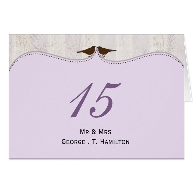 Chic purple bird cage, love birds table numbers (Front Horizontal)