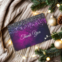 Chic purple black silver drips glitter thank you card