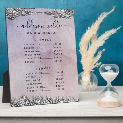 Chic Purple Black Silver Price Menu Plaque