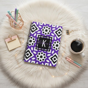 Chic Purple Black & White Geometric Monogram Planner