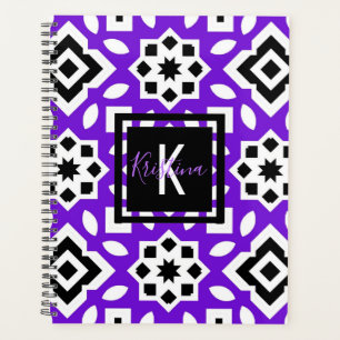 Chic Purple Black & White Geometric Personalized Planner
