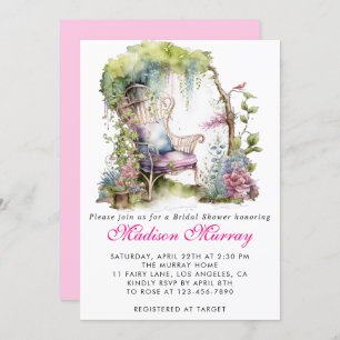 Chic Purple Blue Floral Garden Chair Bridal Shower Invitation