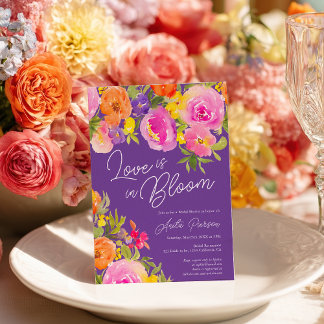 Chic Purple Bold floral watercolor bridal shower Invitation
