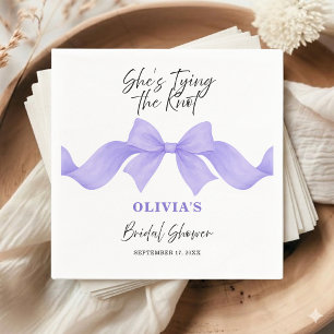 Chic Purple Bow She's Tying the Knot Bridal Shower Napkins
