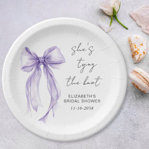 Chic Purple Bow Watercolor Bridal Shower Paper Plates