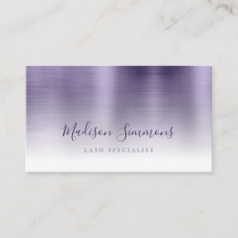 Chic Purple Brushed Metal Monogram Stylish Script Business Card