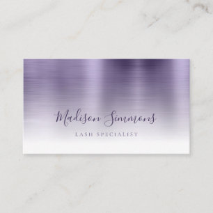 Chic Purple Brushed Metal Monogram Stylish Script Business Card