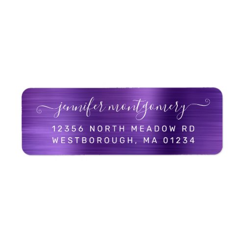 Chic Purple Brushed Metal Return Address Label