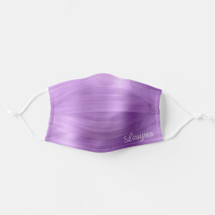 Chic Purple Brushed Metallic White Name Adult Cloth Face Mask