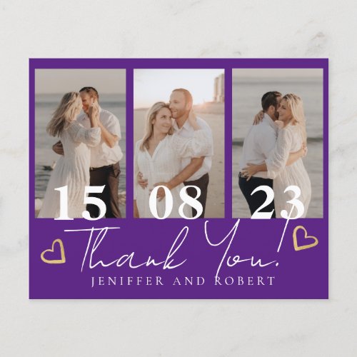 Chic Purple Budget Wedding Photo Thank you cards Flyer