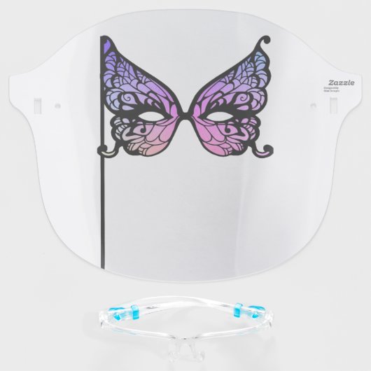 Chic Purple Butterfly Carnival Mask Face Shield (Front w/Glasses)
