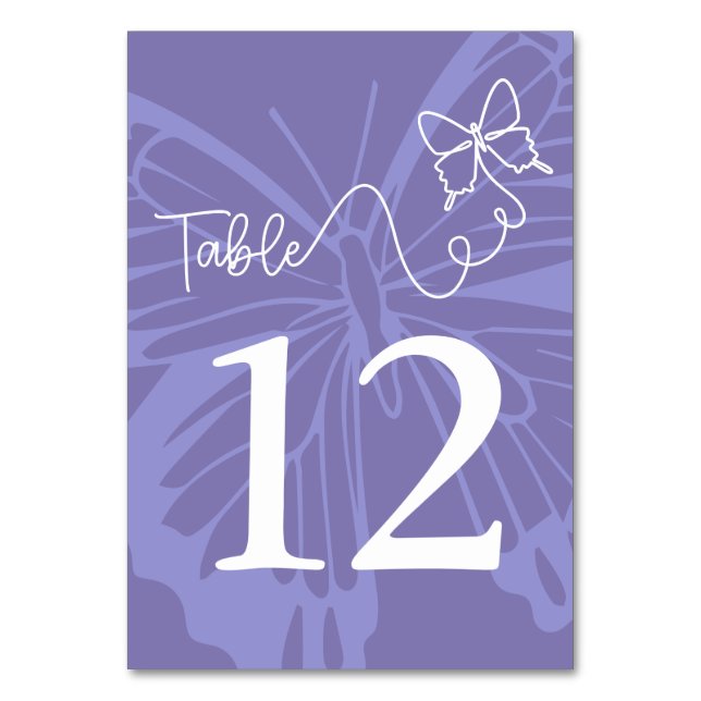 Chic Purple  Butterfly Garden Wedding Sign Table Number (Front)