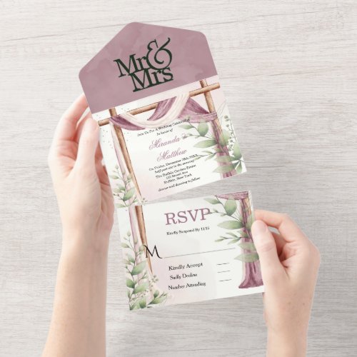 Chic Purple Canopy Eucalyptus Wedding All In One Invitation