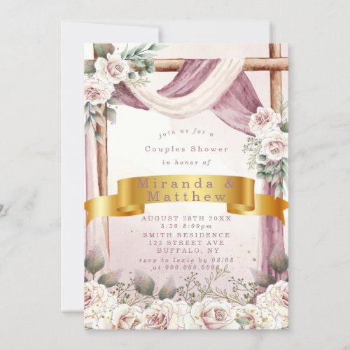 Chic Purple Canopy Floral Couples Shower Invites