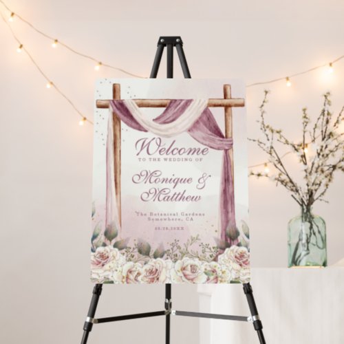 Chic Purple Canopy Floral Wedding Welcome Sign