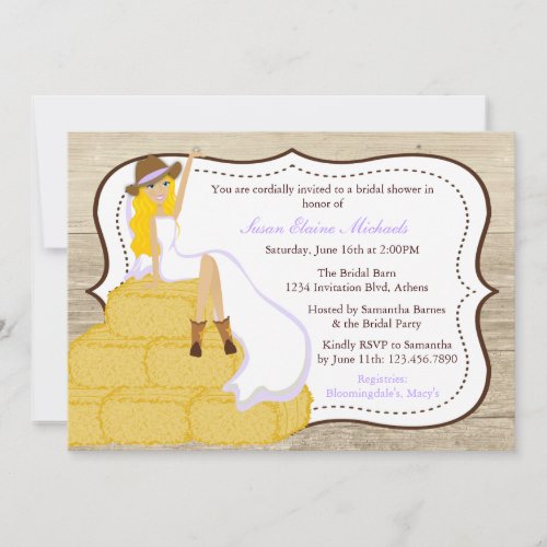 Chic Purple Cowgirl Country Bride Bridal Shower Custom Invitations