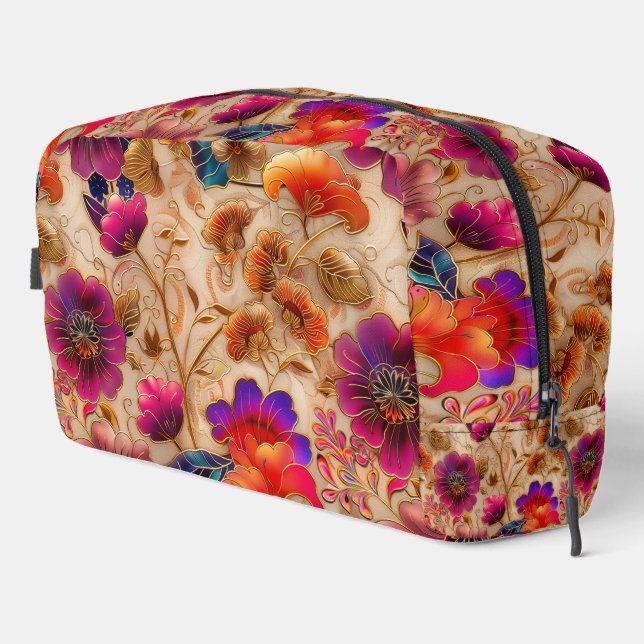 Chic purple cream floral pattern  dopp kit (Right Corner)