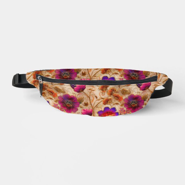 Chic purple cream floral pattern  fanny pack (Front)