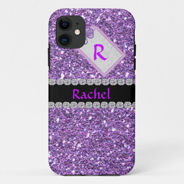 CHIC PURPLE CUSTOM BLING  I phone 5 case MONOGRAM (Back)