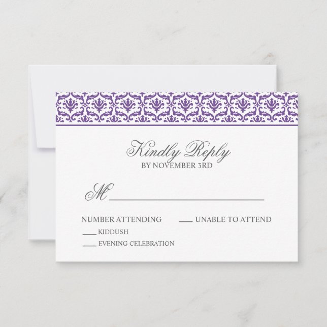 Chic Purple Damask Bat Mitzvah RSVP (Front)