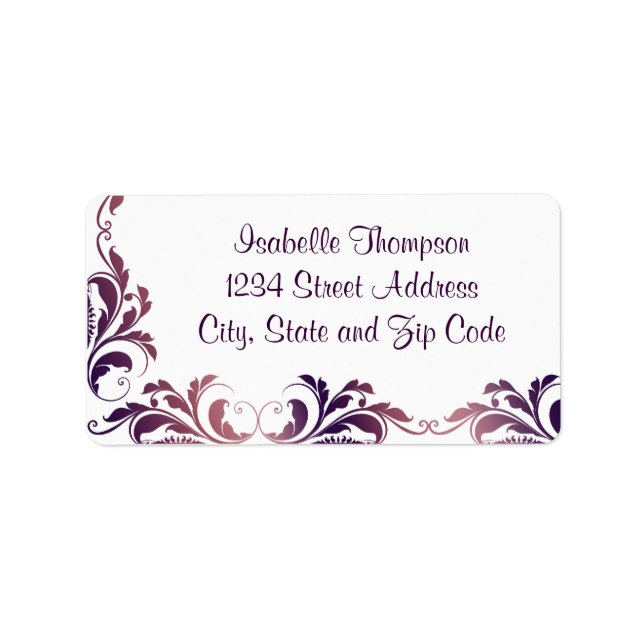 Chic Purple Damask Flourish Border Label (Front)