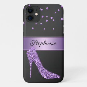Chic Purple Diamond High Heel Shoe Name iPhone 11 Case