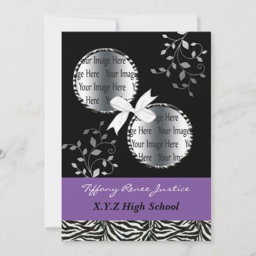 chic purple double photo Graduation Personalized Announcement
