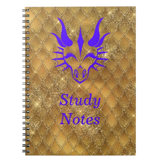 Chic Purple Dragon Head & Gold Dragon Scales Notebook (Front)