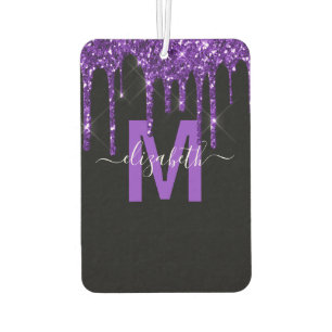 Chic Purple Dripping Glitter Monogram Name Air Freshener